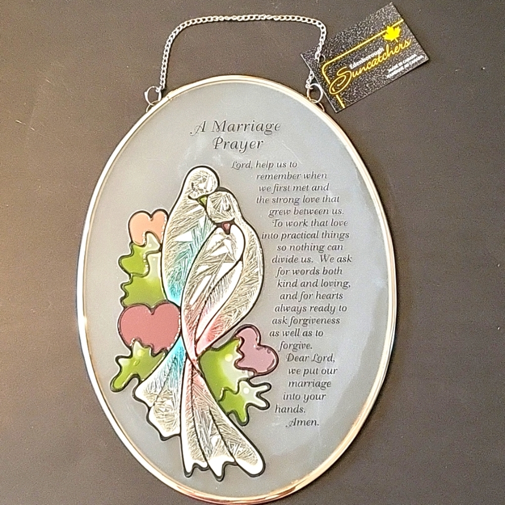 Stained Glass Marriage Prayer Wall Hanging - Pink, Green, Blue
